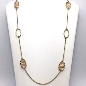 Iridescent Peach Faceted Bead Station Necklace Gold Tone Chain Minimalist